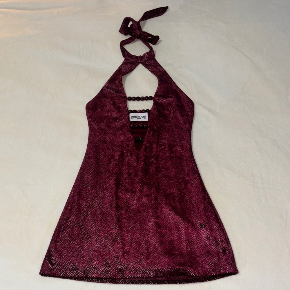 Princess Polly Maroon Beaded Halter dress